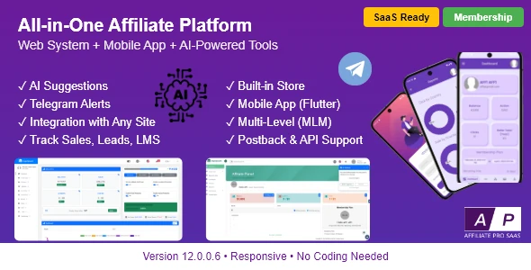 AffiliatePro SaaS – Affiliate & Vendor System + Mobile App, AI, Telegram